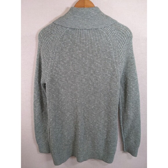 LL Bean Cardigan Sweater Women's Medium Aqua Shawl Collar Chunky Knit Mid Length - Picture 4 of 6